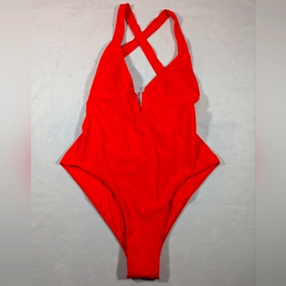 NWT Zara Orange One Piece Swimsuit Back Cross Straps & Low Back US Size Small